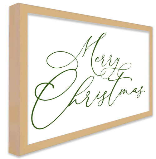 Green Merry Christmas 15.5" x 21.5" Framed Christmas Wall Decor Art Print Sign Poster in a Natural Wooden Frame with UV Acrylic and Hangers