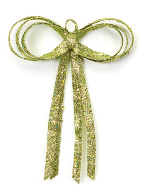 Glitter Drenched Christmas Bow Decoration - 16" - Gold and Green