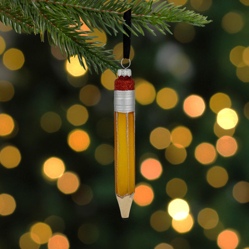 5.75" Glittered Pencil Glass Christmas Ornament