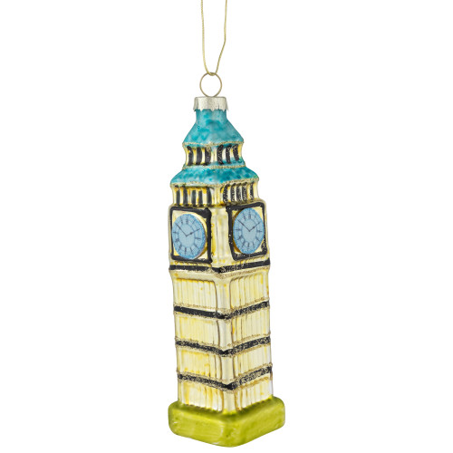 5.5" Golden Big Ben Glittered Glass Christmas Hanging Ornament
