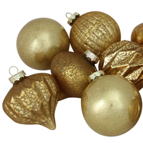 12ct Gold Mercury Glass Christmas Ornament Set 3"