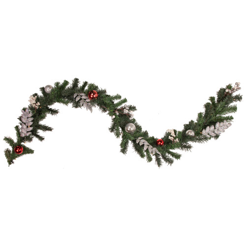 Pre-Lit Battery Operated Decorated Green Pine Christmas Garland - 6' x 10" - Warm White LED Lights