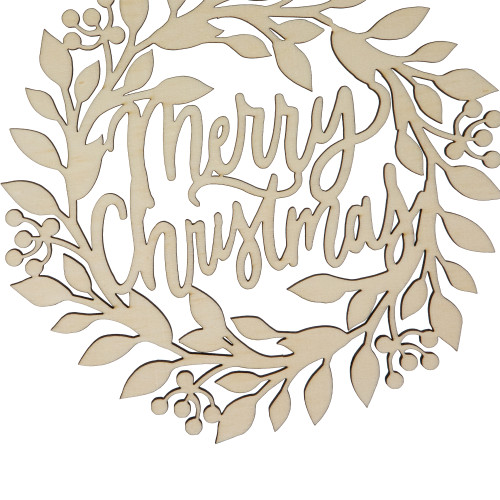 8" Natural "Merry Christmas" Wooden Wreath Ornament