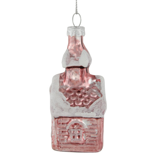 3.25" Snow Covered Pink Church Glass Christmas Ornament