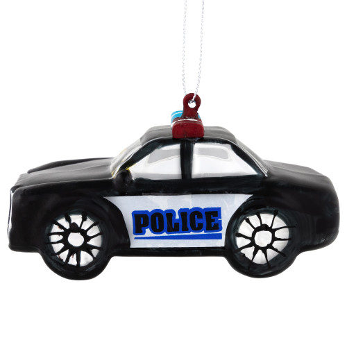5" Black Police Car Glass Christmas Ornament