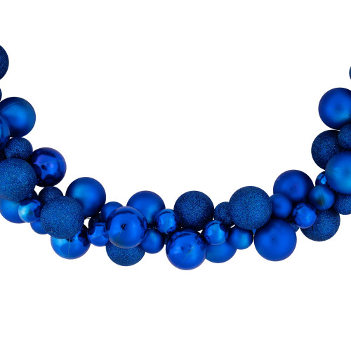 6' Blue 3-Finish Shatterproof Ball Christmas Garland