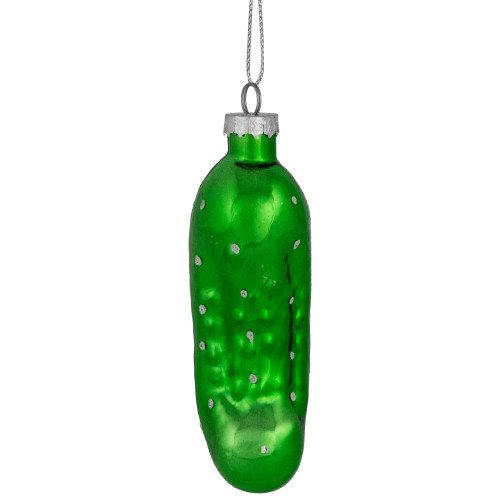 4" Shiny Green Pickle Hanging Glass Christmas Ornament