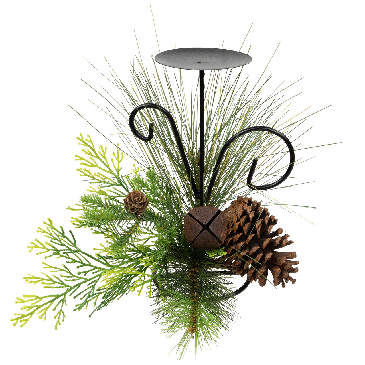 Pine Cones and Jingle Bell Christmas Pillar Candle Holder - 10"