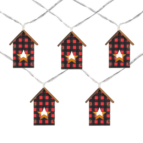 10 Count B/O LED Warm White Plaid House Christmas Lights - 4.75' Clear Wire
