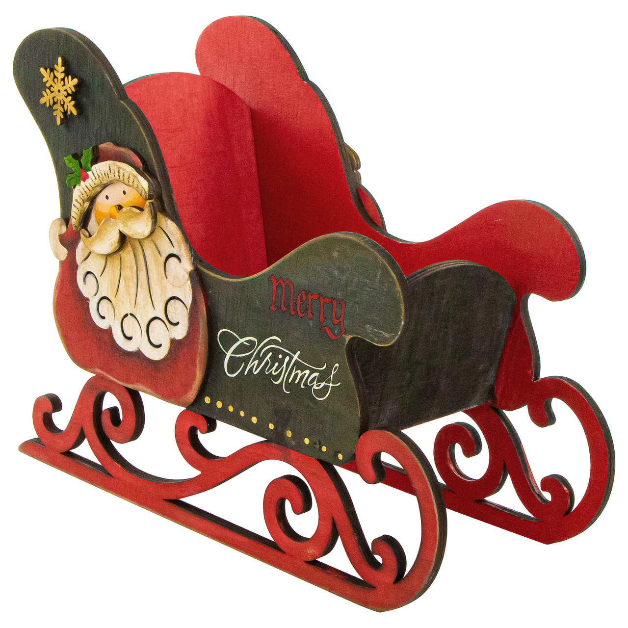 Santa Claus "Merry Christmas" Sleigh Decoration - 11.5"