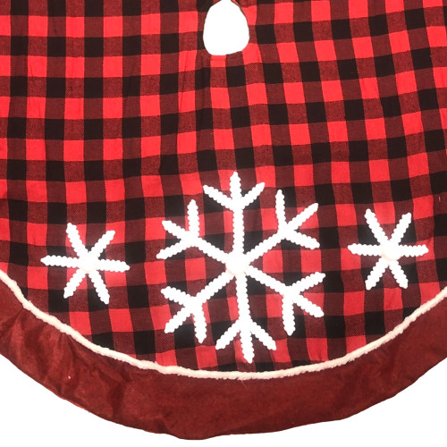 Holiday Time 48 Inch Red & Black Plaid Snowflake Holiday Christmas Tree Skirt