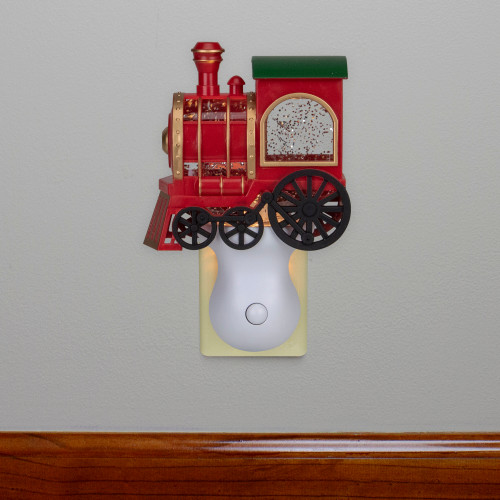 6.5" Red, Green and Gold Glitter Bubble Lamp Christmas Train Night Light