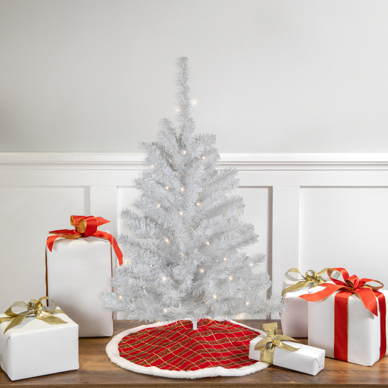 Pre-Lit Battery Operated LED Medium Pine Artificial Christmas Tree - 3' - Clear Lights