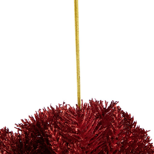 6" Red Glittered Pine Christmas Ball Ornament