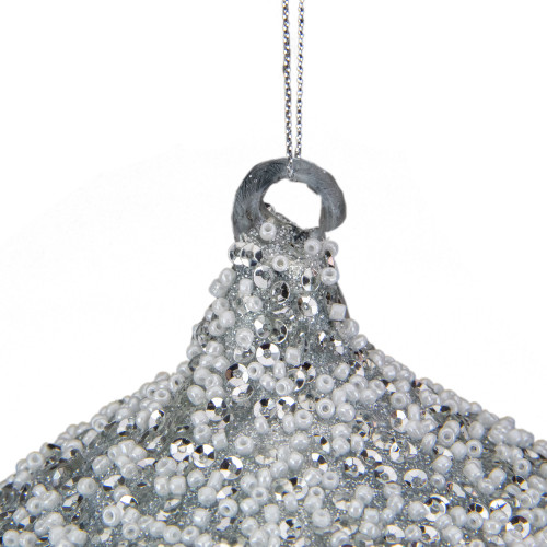 5.25" Silver Beads and Sequins Glass Onion Christmas Ornament