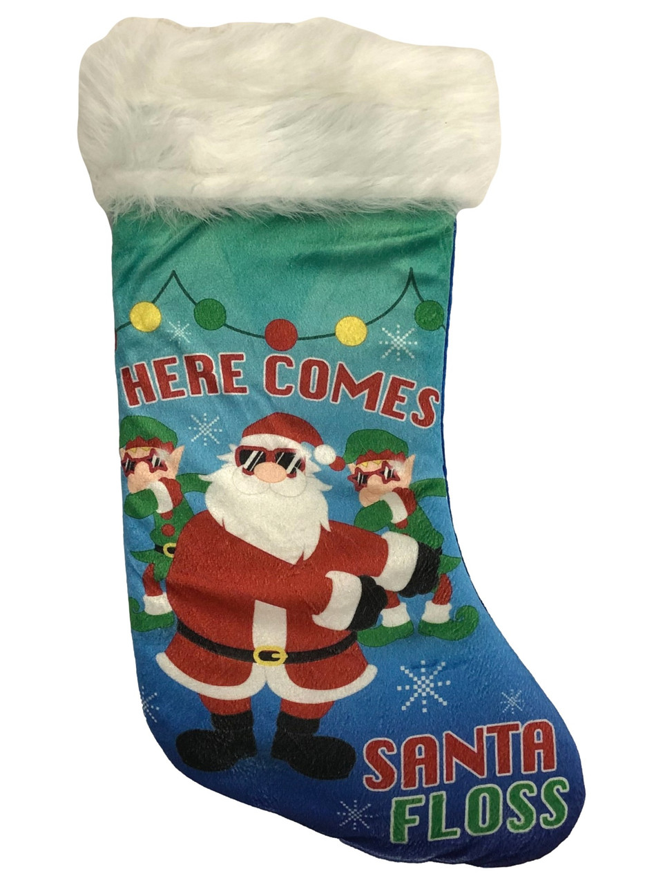 Fuzzy Blue Santa Floss Dance Video Gamer Holiday Christmas Stocking