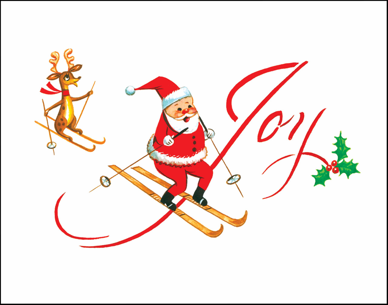 Santa Skiing Christmas Holiday Wall Decor Art Print