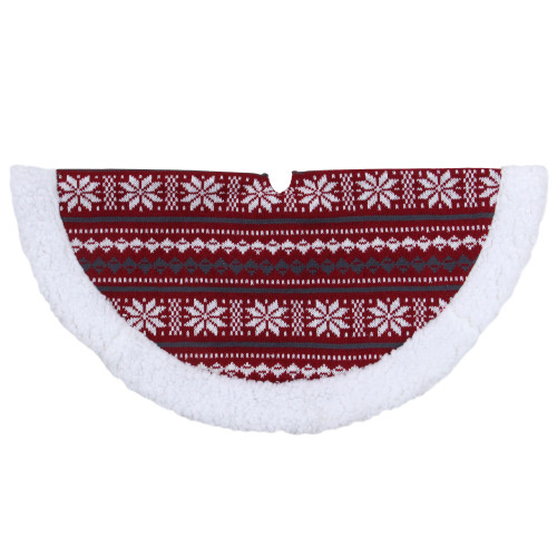 20" Gray and Red Snowflakes Lodge Mini Christmas Tree Skirt With High Pile Fleece Trim