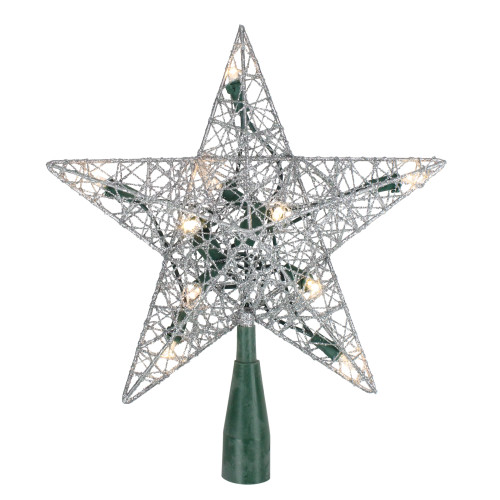 9" Lighted Silver Wire Star Christmas Tree Topper - White LED Lights