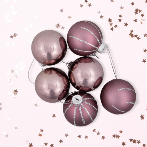 Shiny and Matte Christmas Glass Ball Ornaments - 2.25" (55mm) - Pink - 24ct