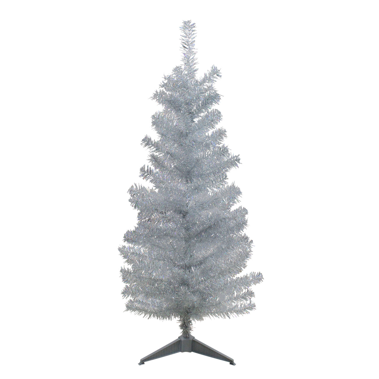 4' Holographic Silver Tinsel Slim Artificial Christmas Tree - Unlit