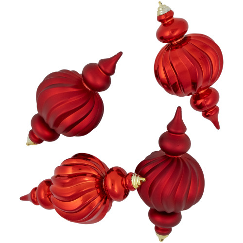 2-Finish Commercial Size Finial Shatterproof Christmas Ornaments - 10" - Red - Set of 4