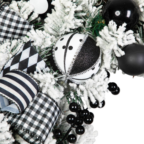 Flocked Pine with Harlequin Bows and Ornaments Christmas Wreath - 24" - Unlit