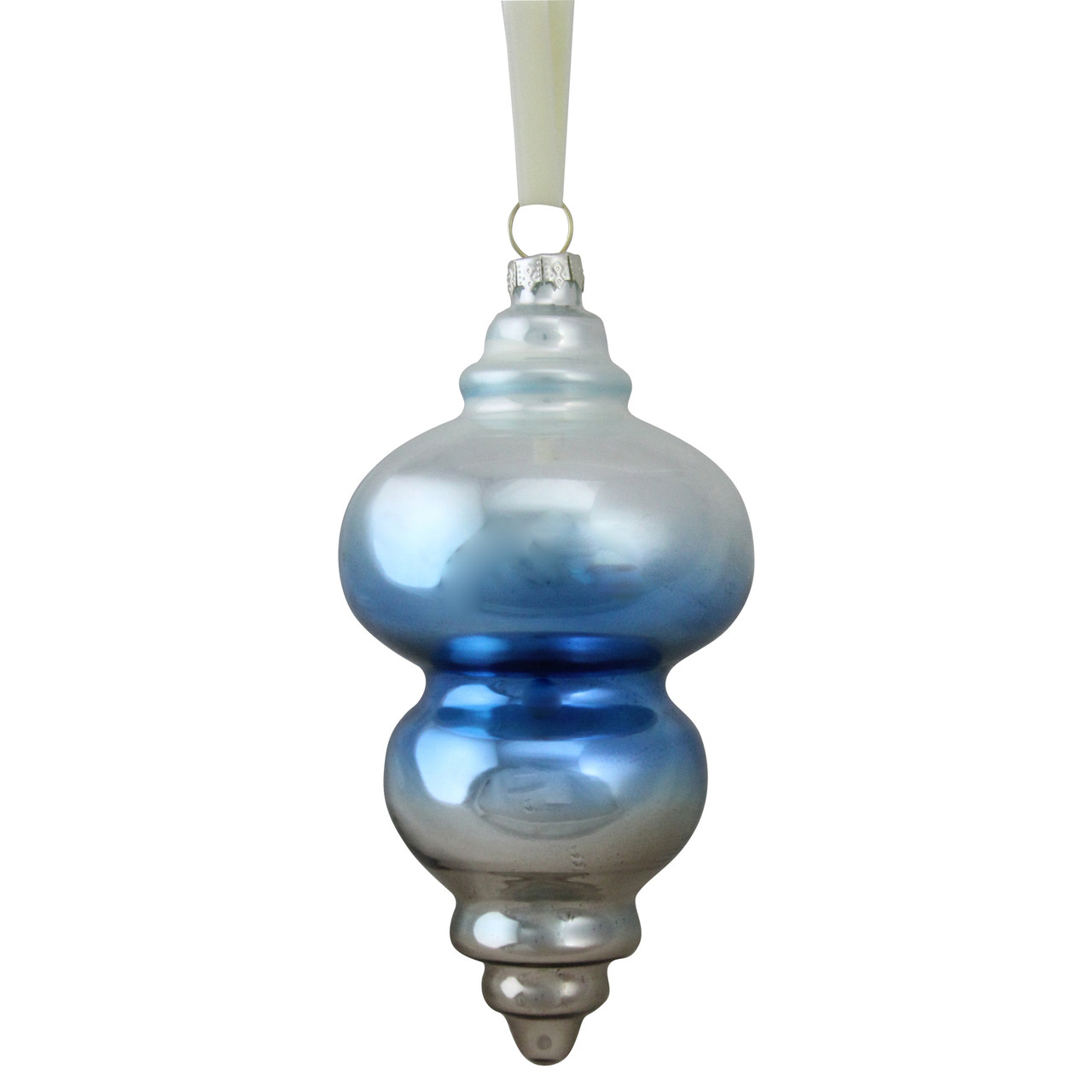 6" Sky Blue and Silver Hanging Glass Christmas Finial Ornament