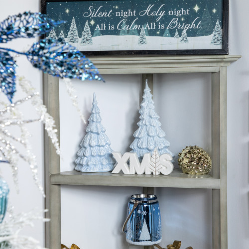 Lettered "XMAS" Tree Ceramic Christmas Sign - 8" - White and Gold