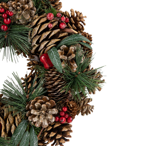 Green Mixed Foliage and Apple Artificial Christmas Wreath, 13.75-Inch, Unlit