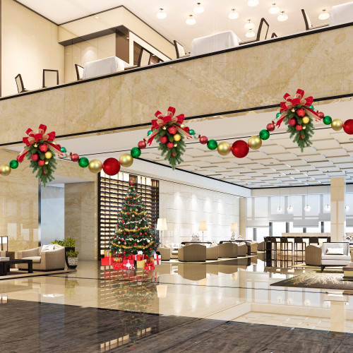 6' Red, Gold and Green Shiny and Matte Shatterproof Ball Christmas Swag