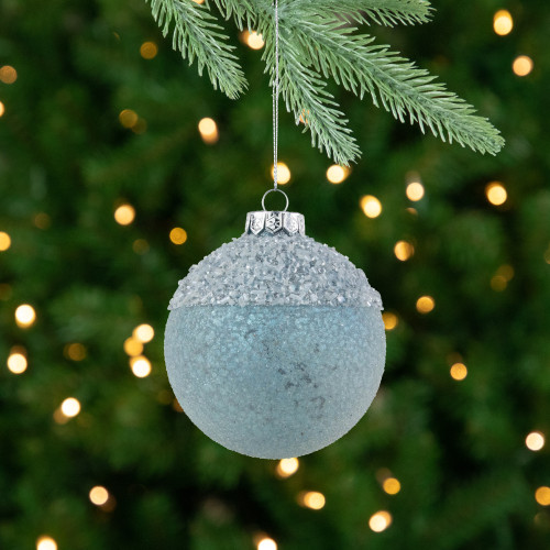 4" Silver and Blue Beaded Glass Christmas Ornament