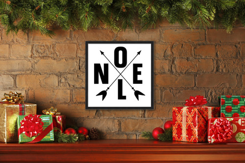 Noel Campsite Compass  15.5" x 15.5" Framed Christmas Wall Decor Art Print Sign Poster in a Black Wooden Frame with UV Acrylic and Hangers