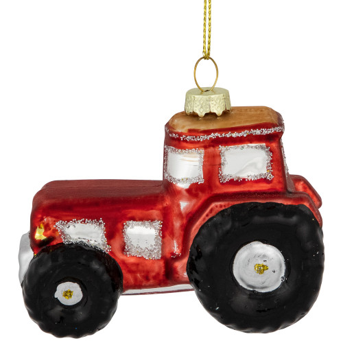 3.5" Red Tractor Glass Christmas Ornament