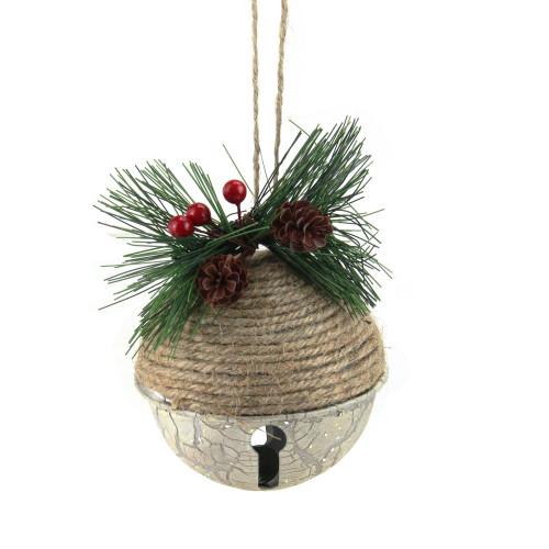 5" Acorn Jingle Bell with Holly Berry and Pine Cones Christmas Ornament