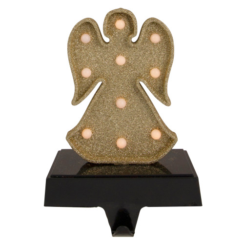 LED Lighted Glittered Angel Christmas Stocking Holder - 7" - Gold Finish