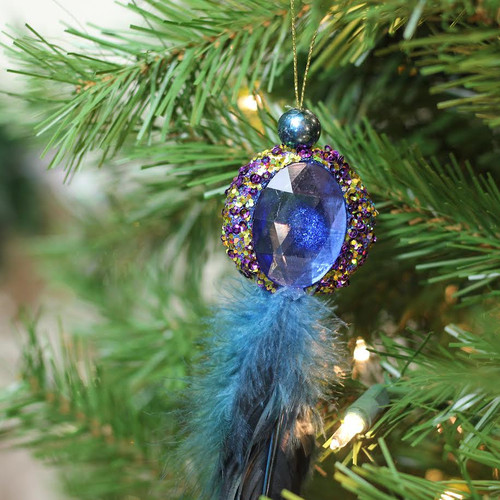 10" Purple and Gold Regal Peacock with Jewel Hanging Tassel Christmas Ornament