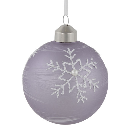 3ct Purple Glass Ball Christmas Ornaments with Snowflakes 3" (80mm)