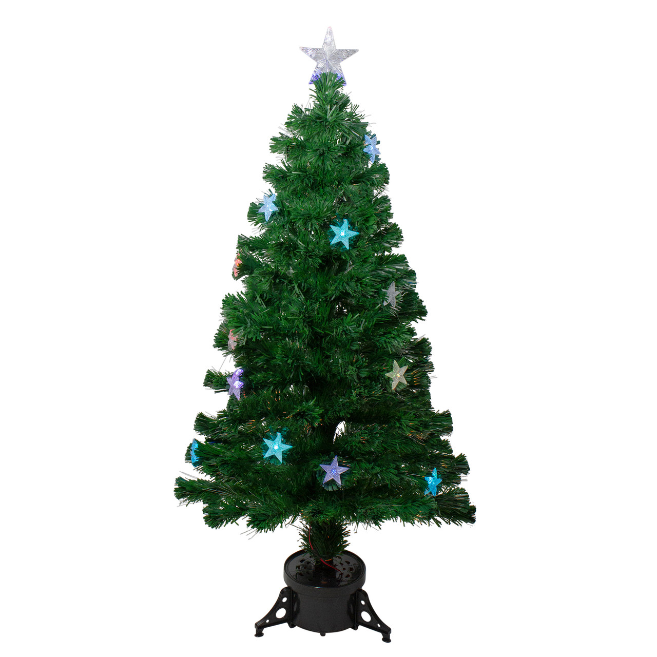 4' Pre-lit Potted Medium Pine Color Changing Star Artificial Christmas Tree - Multi-Color Fiber Optic LED Lights