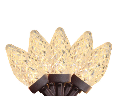 100 Warm White LED Faceted C7 Christmas Lights - 66 ft Brown Wire