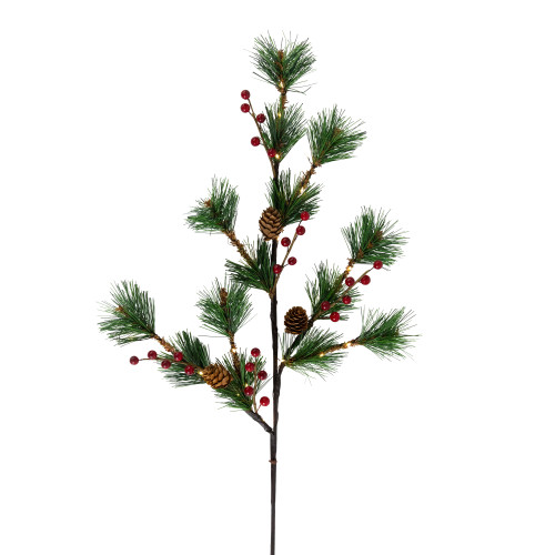 Lighted Berry and Pinecone Christmas Pine Spray - 29" - Warm White