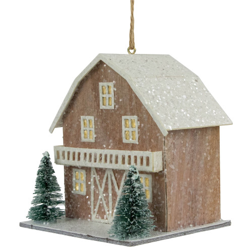 4" Battery Operated Lighted Rustic House with Trees Christmas Ornament