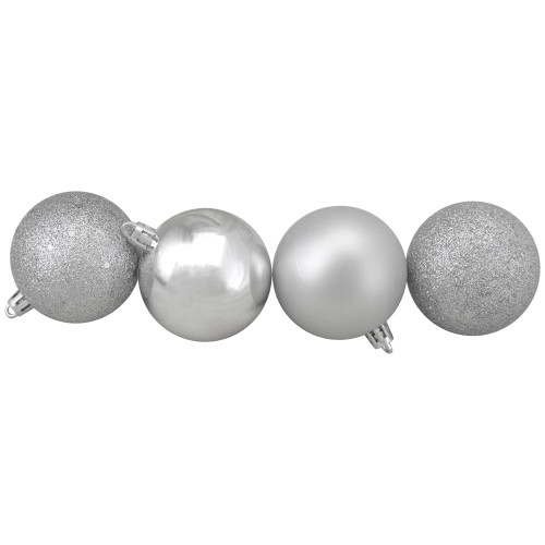 60ct Shatterproof Silver 4-Finish Christmas Ball Ornaments 2.5" (60mm)