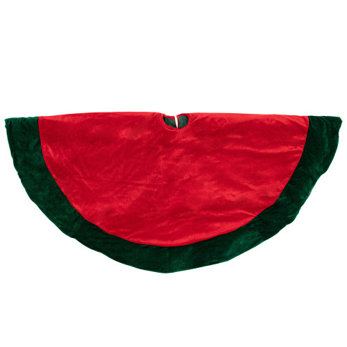60" Red Traditional Christmas Tree Skirt with Green Border Trim