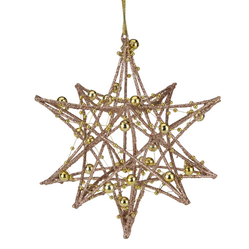 5" Rose Gold Starburst with Glitter and Beads Christmas Ornament