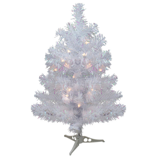 2' Pre-lit White Iridescent Pine Artificial Christmas Tree - Clear Lights
