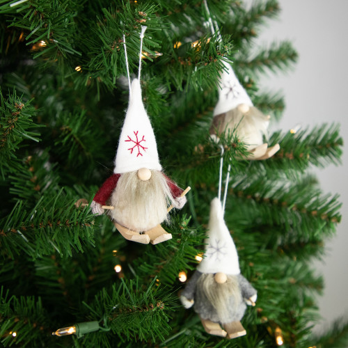 Set of 3 Skiing Gnomes Christmas Ornaments 4.5"