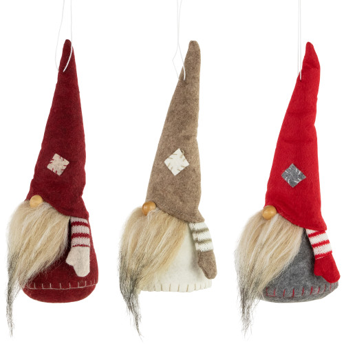 Bearded and Chubby Striped Arms Christmas Gnomes - 10.5" - Set of 3
