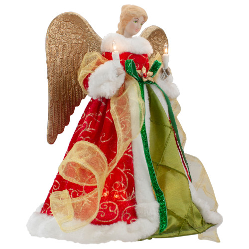 Lighted Angel with Golden Wings Christmas Tree Topper - 12" - Clear Lights