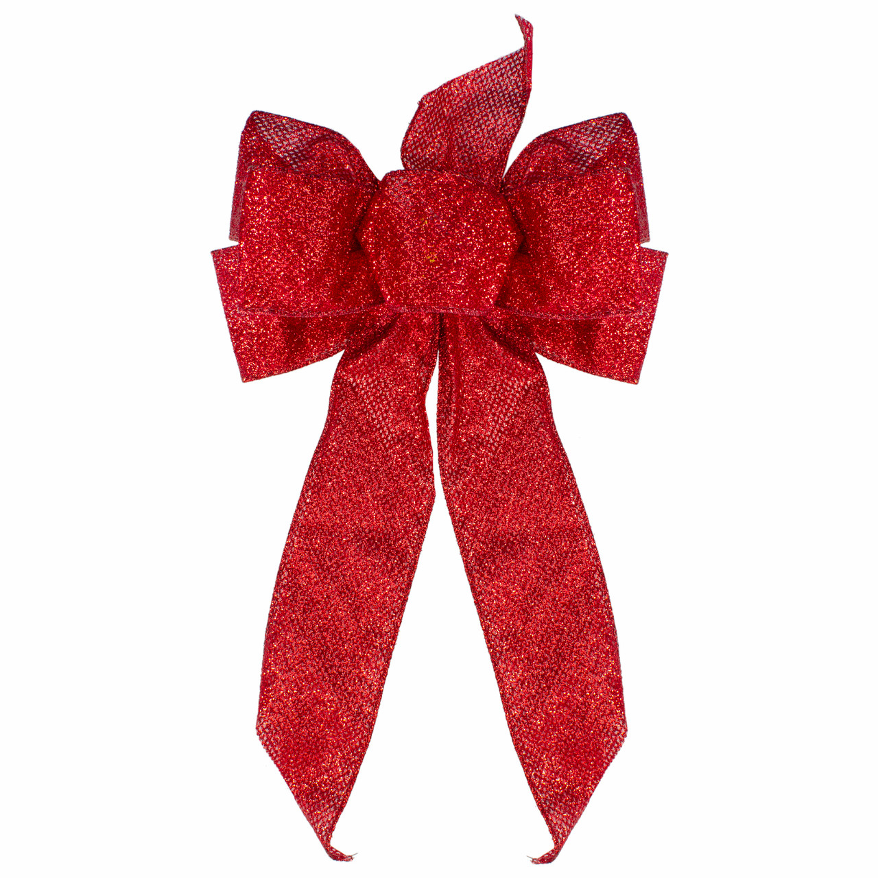 Glittered 6-Loop Christmas Bow Decoration - 9" x 14" - Red